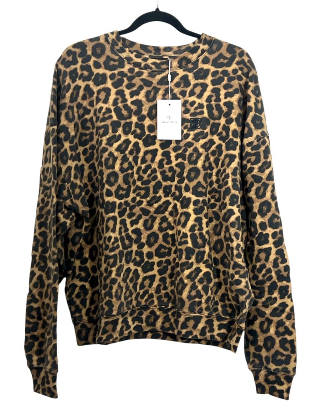 Anine Bing Miles Sweatshirt Leopard Black / Brown New $200